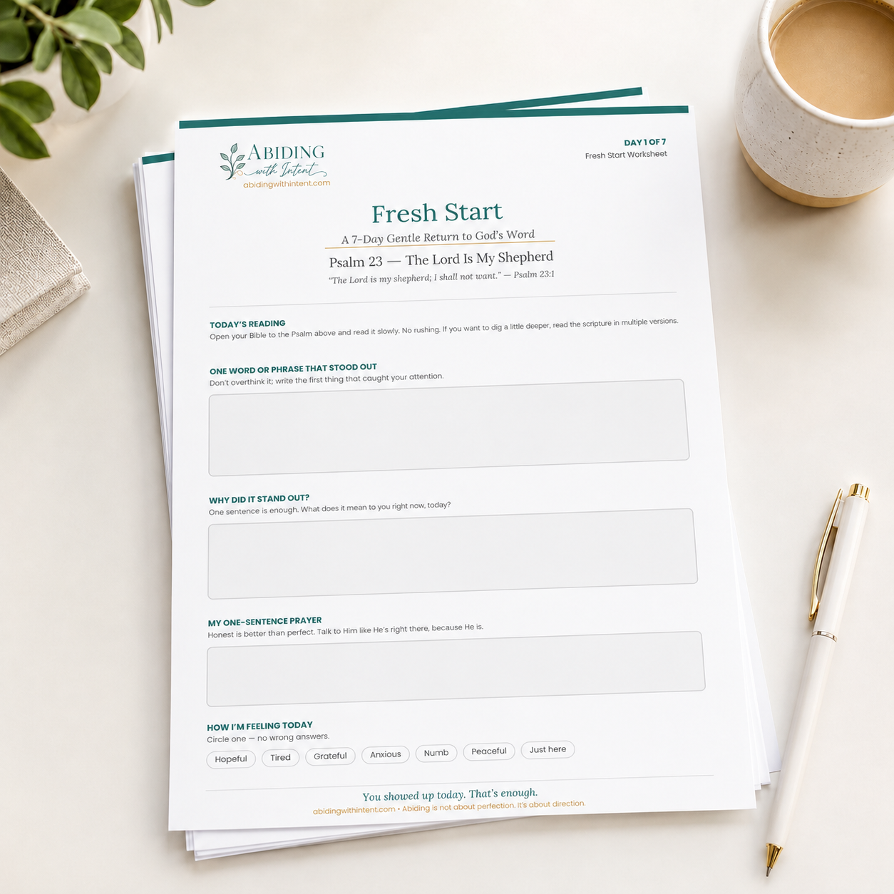 Fresh Start Bible Reading Worksheet