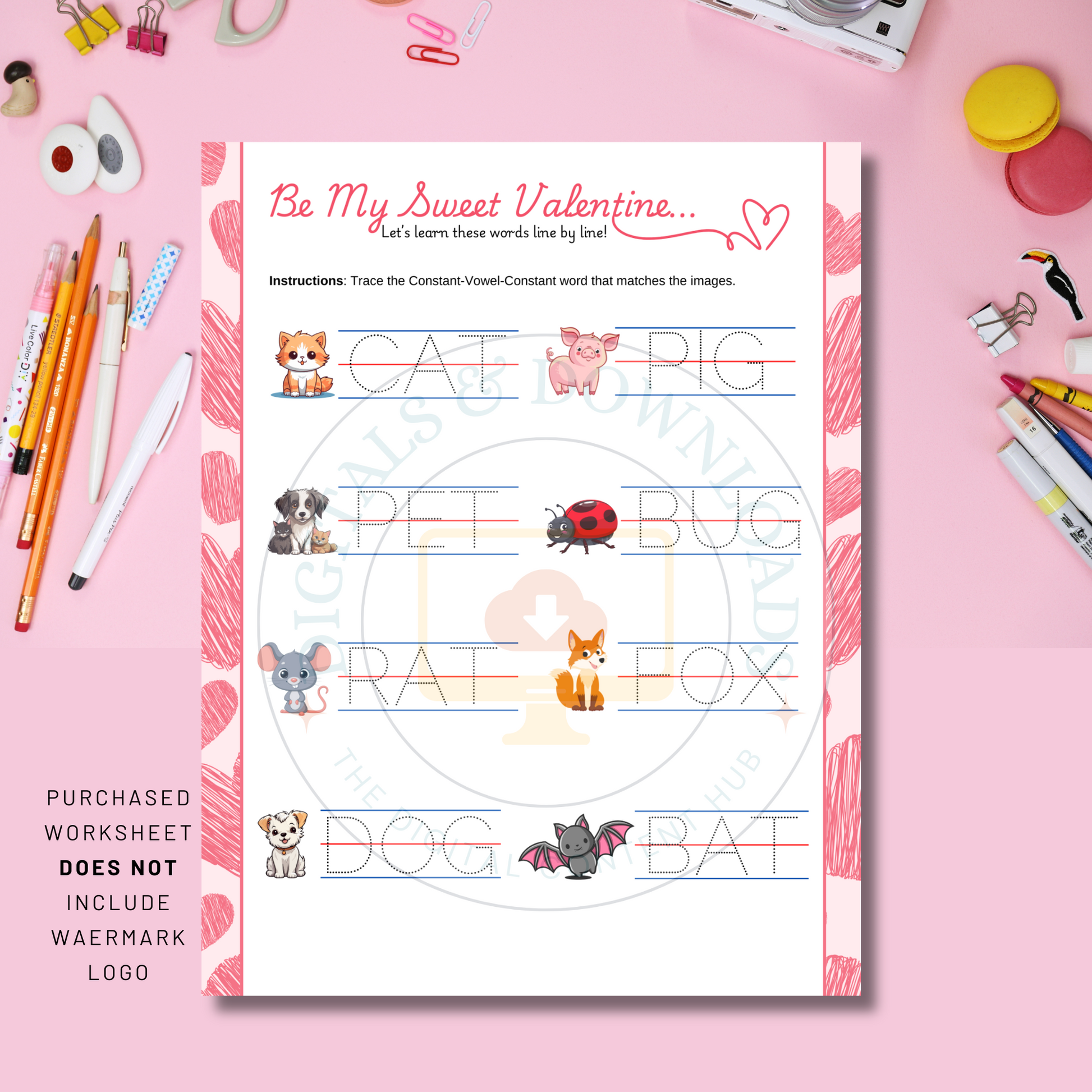 Valentine’s Day CVC Word Worksheets for Early Readers