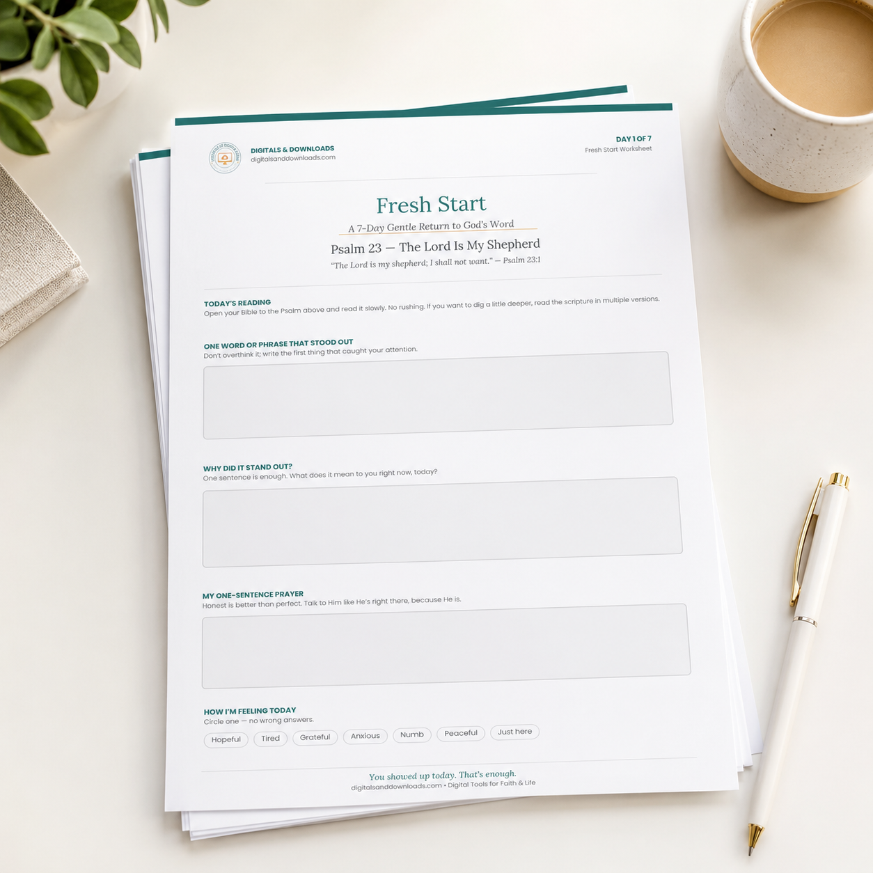 Fresh Start Bible Reading Worksheet